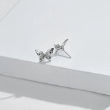 Vintage 925 Silver Hollow Butterfly Stud Earrings Women's Jewelry