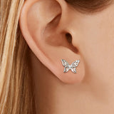 Vintage 925 Silver Hollow Butterfly Stud Earrings Women's Jewelry