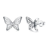 Vintage 925 Silver Hollow Butterfly Stud Earrings Women's Jewelry