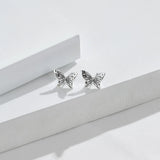 Vintage 925 Silver Hollow Butterfly Stud Earrings Women's Jewelry