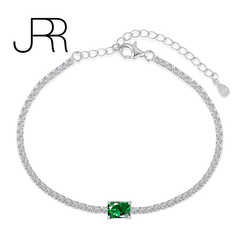 925 Silver Emerald Tennis Bracelet with Created Diamond
