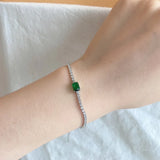 925 Silver Emerald Tennis Bracelet with Created Diamond