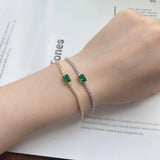 925 Silver Emerald Tennis Bracelet with Created Diamond