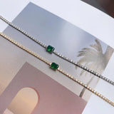925 Silver Emerald Tennis Bracelet with Created Diamond