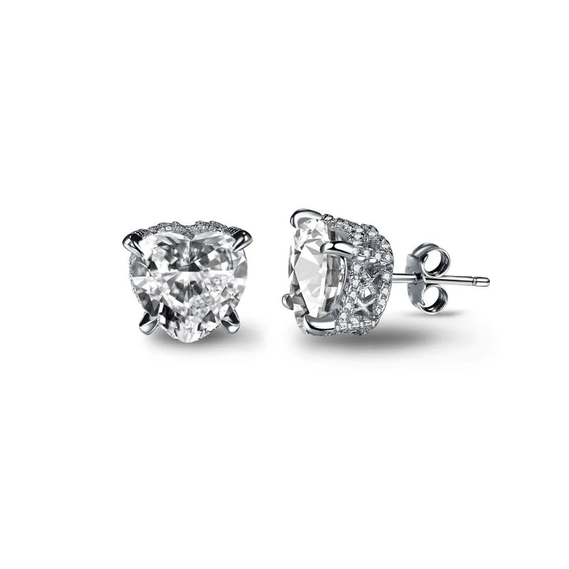 925 Silver Heart Pink Sapphire Diamond Ear Studs