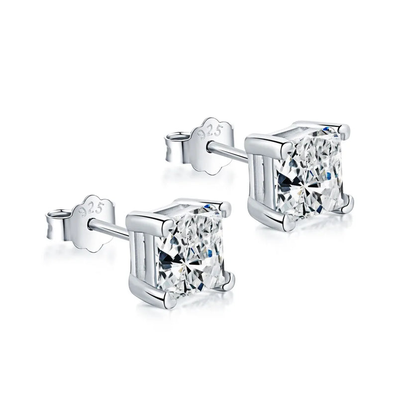 925 Silver Princess Cut 2ct Diamonds Gemstone Stud Earrings
