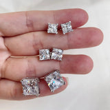 925 Silver Princess Cut 2ct Diamonds Gemstone Stud Earrings
