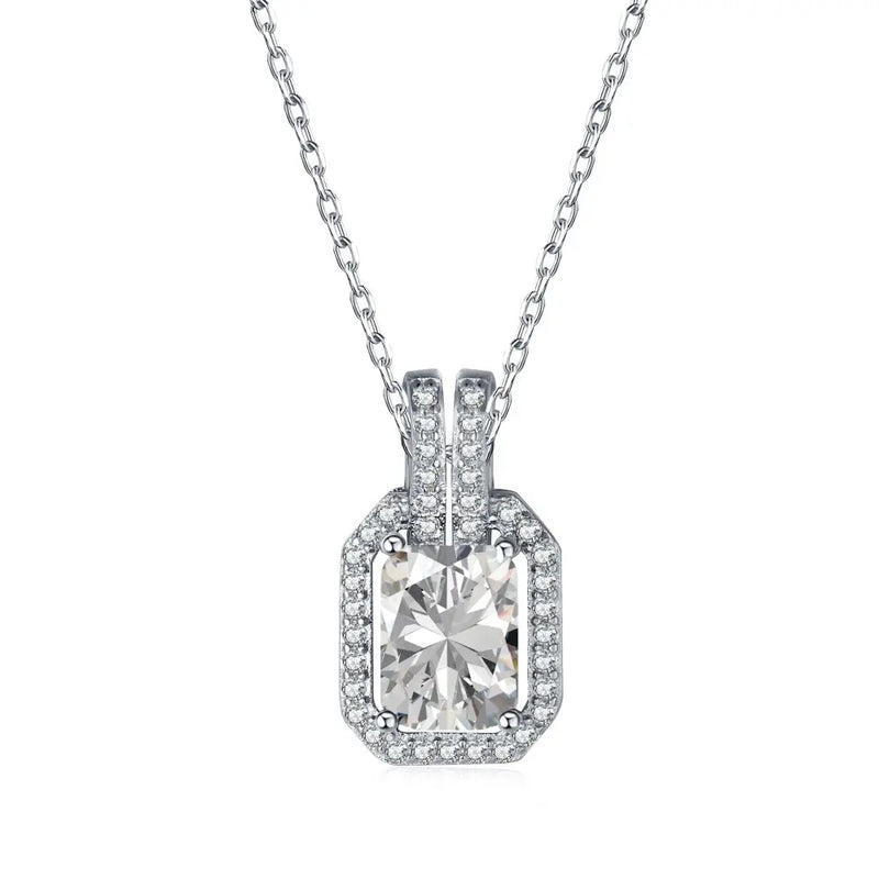 Baguette Necklace S925 Sterling Silver Sapphire Pendant