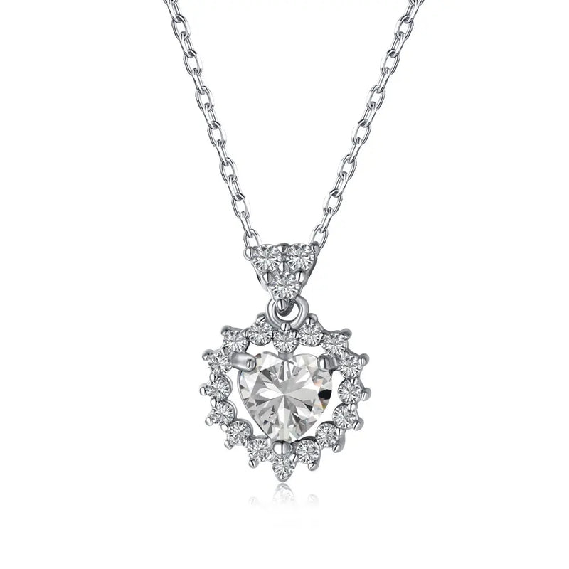 Heart Fine Jewelry Necklace S925 Sterling Silver Sapphire Pendant