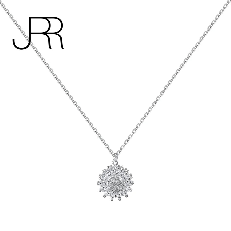 925 Silver Sunflower Rotating Pendant Necklace Birthday Jewelry