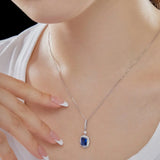 925 Silver Sapphire Pendant Necklace Women's Fine Jewelry Gift