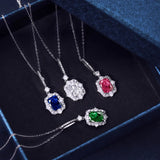 925 Silver Sapphire Pendant Necklace Women's Fine Jewelry Gift