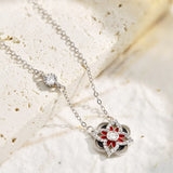 925 Sterling Silver Red Enamel Flower Pendant Diamond Necklace Birthday Party