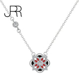 925 Sterling Silver Red Enamel Flower Pendant Diamond Necklace Birthday Party