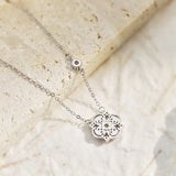 925 Sterling Silver Red Enamel Flower Pendant Diamond Necklace Birthday Party