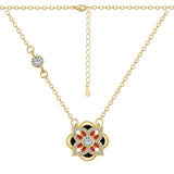 925 Sterling Silver Red Enamel Flower Pendant Diamond Necklace Birthday Party