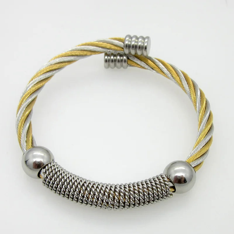 Stainless Steel Wire Twist Open Cable Cuff Bracelet