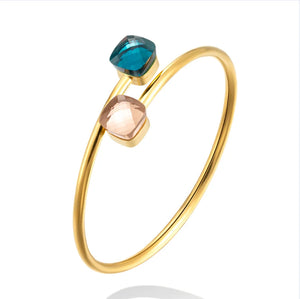 Double Glass Stone Stainless Steel Bangle Orange & Sky Bracelet