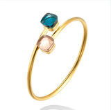 Double Glass Stone Stainless Steel Bangle Orange & Sky Bracelet