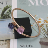 Double Glass Stone Stainless Steel Bangle Orange & Sky Bracelet