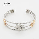 Women's Flower Bracelet Bangle Stainless Steel Cuff
