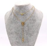 Women Rosary Necklaces Stainless Steel Virgin Mary And Jesus Cross Pendants