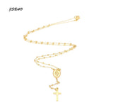 Women Rosary Necklaces Stainless Steel Virgin Mary And Jesus Cross Pendants