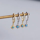 JShine Silver Octagonal Star Opal Earrings Small Hoops