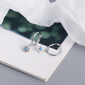 JShine Silver Octagonal Star Opal Earrings Small Hoops