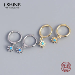 JShine Silver Octagonal Star Opal Earrings Small Hoops