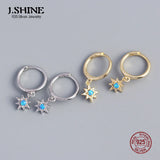 JShine Silver Octagonal Star Opal Earrings Small Hoops