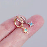 JShine Silver Octagonal Star Opal Earrings Small Hoops