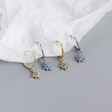 JShine Silver Octagonal Star Opal Earrings Small Hoops