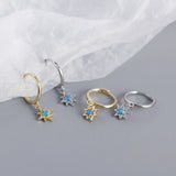 JShine Silver Octagonal Star Opal Earrings Small Hoops