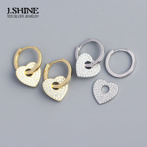 JShine 925 Silver Drop Earring Big Heart CZ Crystal Pave Fine Ear Jewelry