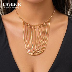 Snake Chain Tassel Necklace Minimalist Silver Metal Statement