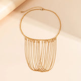 Snake Chain Tassel Necklace Minimalist Silver Metal Statement