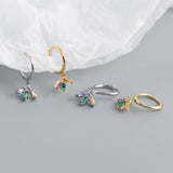 S925 Sterling Silver Drop Earrings Geometric Zircon Hoops Fine Jewelry