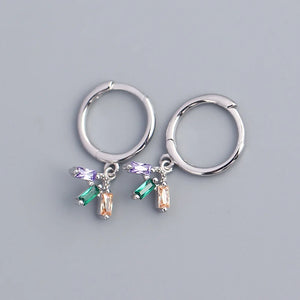 S925 Sterling Silver Drop Earrings Geometric Zircon Hoops Fine Jewelry