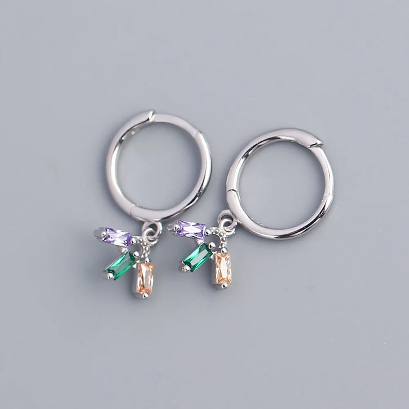 S925 Sterling Silver Drop Earrings Geometric Zircon Hoops Fine Jewelry