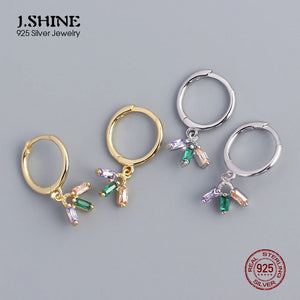 S925 Sterling Silver Drop Earrings Geometric Zircon Hoops Fine Jewelry