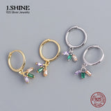 S925 Sterling Silver Drop Earrings Geometric Zircon Hoops Fine Jewelry