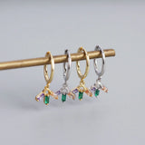 S925 Sterling Silver Drop Earrings Geometric Zircon Hoops Fine Jewelry