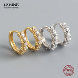 JShine S925 Sterling Silver CZ Earrings Round Zircon Hoop Earrings