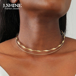 JShine Double Layer Copper Torques Necklace Metal Wave Line Chain CHOKER Punk Je