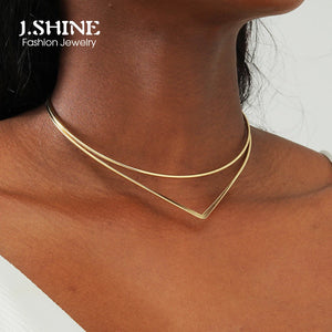 JShine Double Layer Lines Metal CHOKER Necklace