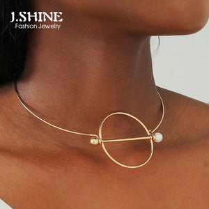 JShine Big Circle Copper Pearl CHOKER Necklace