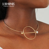 JShine Big Circle Copper Pearl CHOKER Necklace