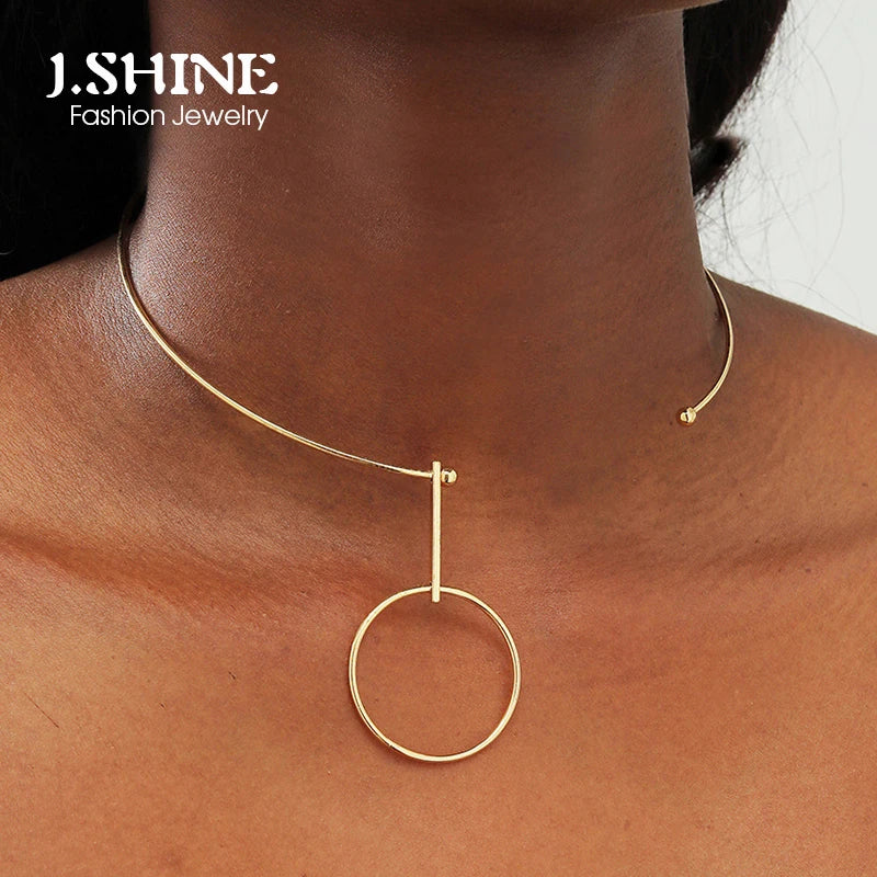 JShine Minimalist Big Circle Pendant Choker Necklace