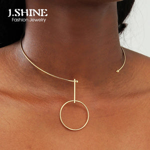 JShine Minimalist Big Circle Pendant Choker Necklace